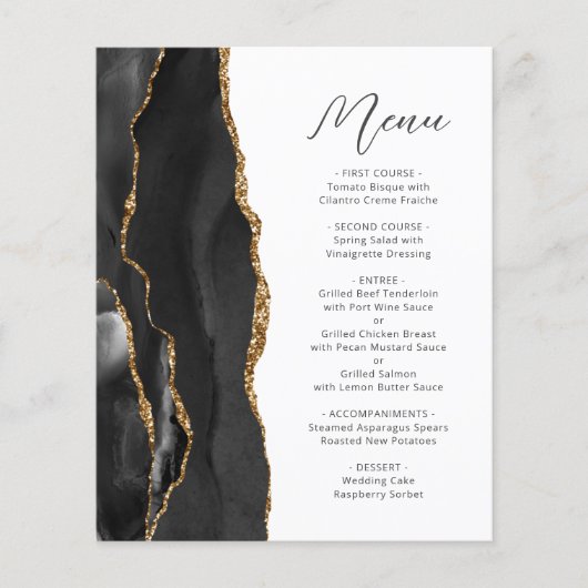 Budget Black Gold Agate Script Wedding Menu (Voorkant)