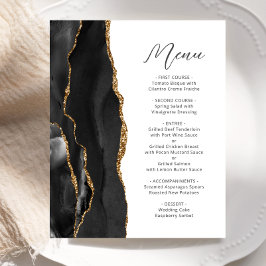 Budget Black Gold Agate Script Wedding Menu