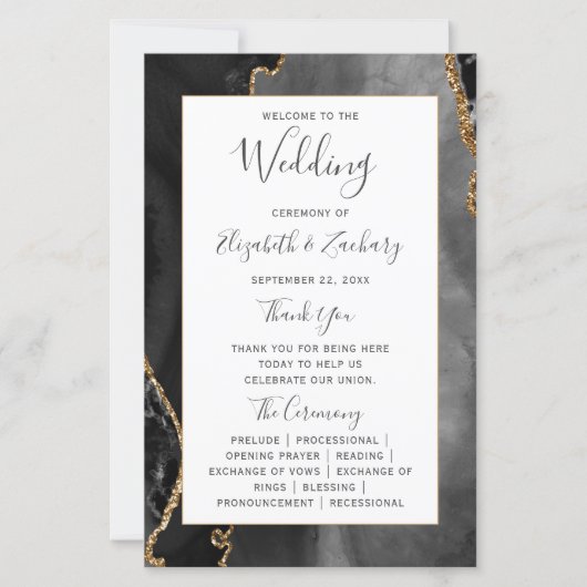 Budget Black Gold Agate Wedding Program (Voorkant)