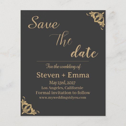 Budget Black Gold Agate Wedding Save the Date Flyer (Voorkant)