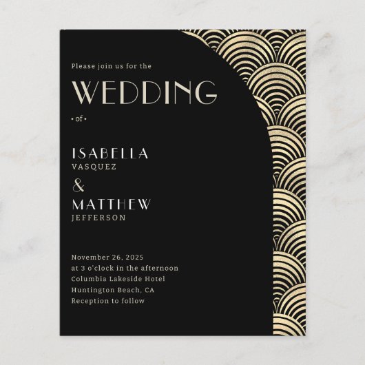 Budget Black Gold Art Deco Wedding Uitnodiging (Voorkant)