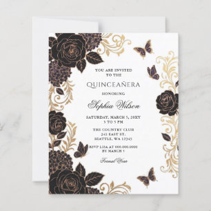 Budget Black Gold Bloem Butterfly Quinceañera