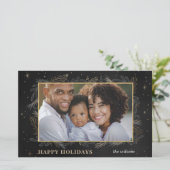 Budget Black Gold Botanical Photo Holiday Card (Staand voorkant)