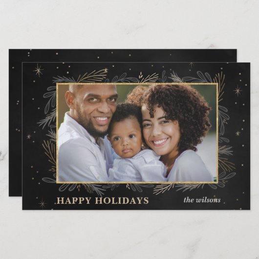 Budget Black Gold Botanical Photo Holiday Card (Voorkant / Achterkant)