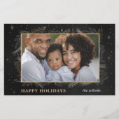 Budget Black Gold Botanical Photo Holiday Card (Voorkant)