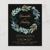 Budget Black Gold Botanical Weduwen Uitnodiging (Voorkant)