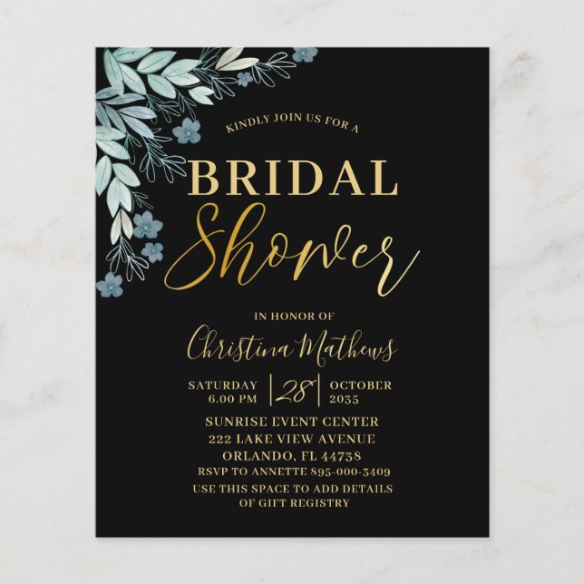 Budget Black & Gold Bridal Shower-uitnodiging (Voorkant)