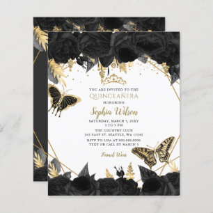 Budget Black Gold Butterfly Quinceañera Uitnodigin