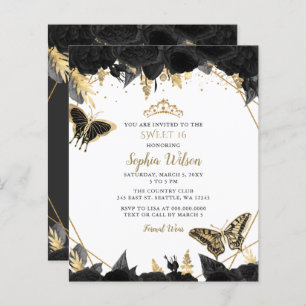 Budget Black Gold Butterfly SWEET 16 Uitnodiging