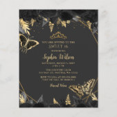 Budget Black Gold Butterfly SWEET 16 Uitnodiging (Voorkant)