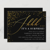 Budget Black & Gold Confetti Script Surprise Party (Voorkant / Achterkant)