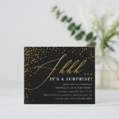 Budget Black & Gold Confetti Script Surprise Party (Staand voorkant)