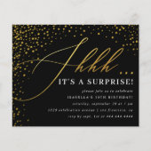 Budget Black & Gold Confetti Script Surprise Party (Voorkant)
