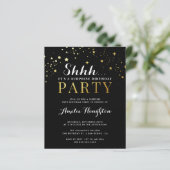 Budget Black & Gold Confetti Shhh Surprise Party (Staand voorkant)