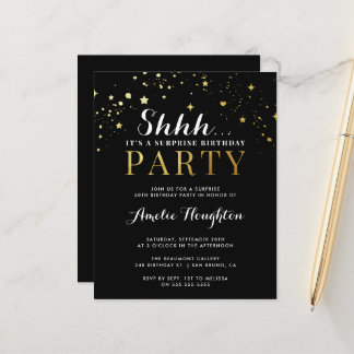Budget Black & Gold Confetti Shhh Surprise Party
