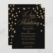 Budget Black Gold Confetti Wedding Invitation (Voorkant / Achterkant)