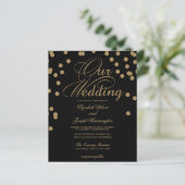 Budget Black Gold Confetti Wedding Invitation (Staand voorkant)