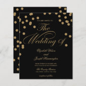 Budget Black Gold Confetti Wedding Invitation (Voorkant / Achterkant)
