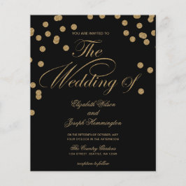 Budget Black Gold Confetti Wedding Invitation