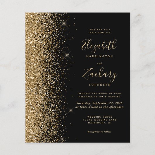 Budget Black Gold Faux Glitter Weddenschap (Voorkant)