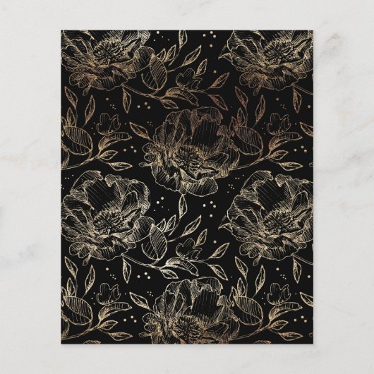 Budget Black Gold Foil Flowers Hand Drawn Elegant Flyer (Achterkant)