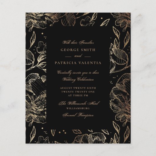 Budget Black Gold Foil Flowers Hand Drawn Elegant Flyer (Voorkant)
