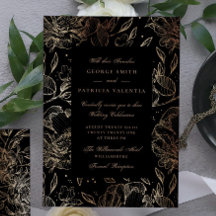 Budget Black Gold Foil Flowers Hand Drawn Elegant
