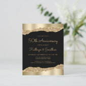 Budget Black Gold Glitter 50th Anniversary Invite (Staand voorkant)