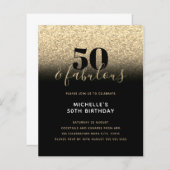 Budget Black Gold Glitter 50th Birthday Invitation (Voorkant / Achterkant)