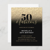 Budget Black Gold Glitter 50th Birthday Invitation (Voorkant / Achterkant)