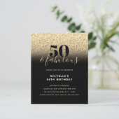 Budget Black Gold Glitter 50th Birthday Invitation (Staand voorkant)