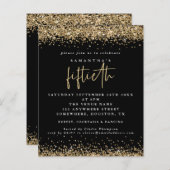 Budget Black Gold Glitter 50th Party Invitation (Voorkant / Achterkant)
