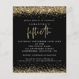 Budget Black Gold Glitter 50th Party Invitation