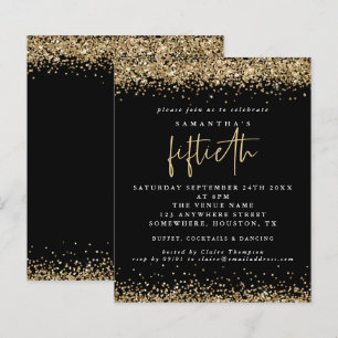 Budget Black Gold Glitter 50th Party Invitation