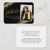 Budget Black Gold Glitter Afstudeerder Foto Afstud Notitiekaartje (Voorkant / Achterkant)