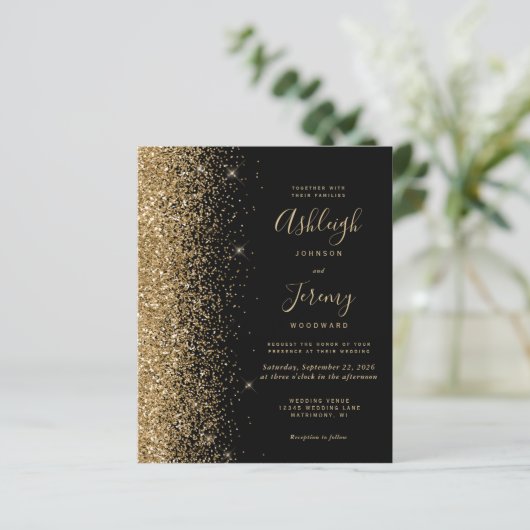 Budget Black Gold Glitter Edge Weddenschap (Staand voorkant)