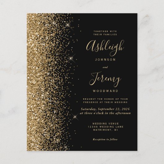 Budget Black Gold Glitter Edge Weddenschap (Voorkant)