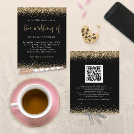 Budget Black Gold Glitter QR Code Weddenschap Uitn