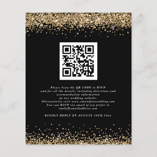 Budget Black Gold Glitter QR Code Weddenschap Uitn (Achterkant)