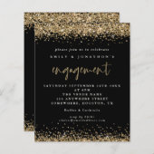Budget Black Gold Glitter Verloving Invitation (Voorkant / Achterkant)