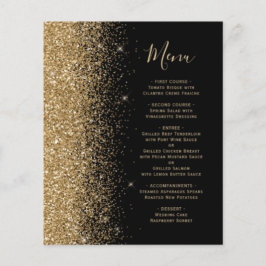 Budget Black Gold Glitter Weddenmenu (Voorkant)