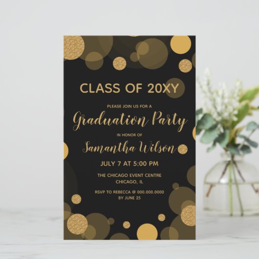 Budget Black Gold Graduparty-uitnodiging (Staand voorkant)