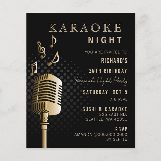 Budget Black Gold Karaoke Night Party nodiging uit (Voorkant)