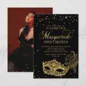 BUDGET Black Gold Masquerade Sweet 16 Photo Notitiekaartje (Voorkant / Achterkant)