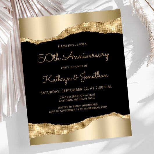 Budget Black Gold Mirror 50th Anniversary Invite