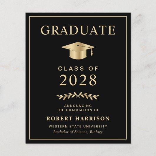 Budget Black Gold Photo Afstuderen Aankondiging (Voorkant)