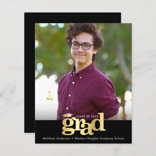 Budget Black Gold Photo Afstuderen Vet Pet Uitnodi (Voorkant / Achterkant)