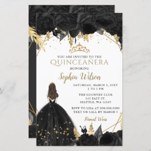 Budget Black Gold Princess Quinceañera uitnodiging