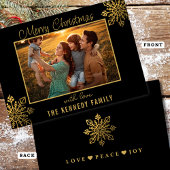 Budget Black Gold Snowflake Merry Christmas Photo Notitiekaartje