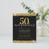 Budget Black Gold Sparkle 50th Birthday Invitation (Staand voorkant)